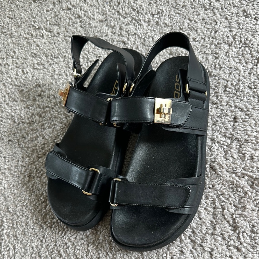 Black Sandals with Gold Accents